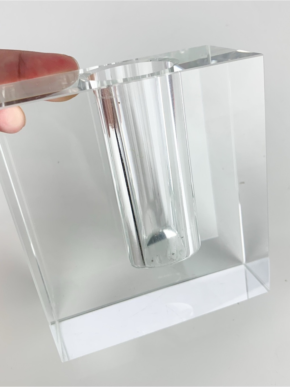 Vintage MCM Tizo Design Bud Vase Crystal Clear Rectangular Minimalist Modern